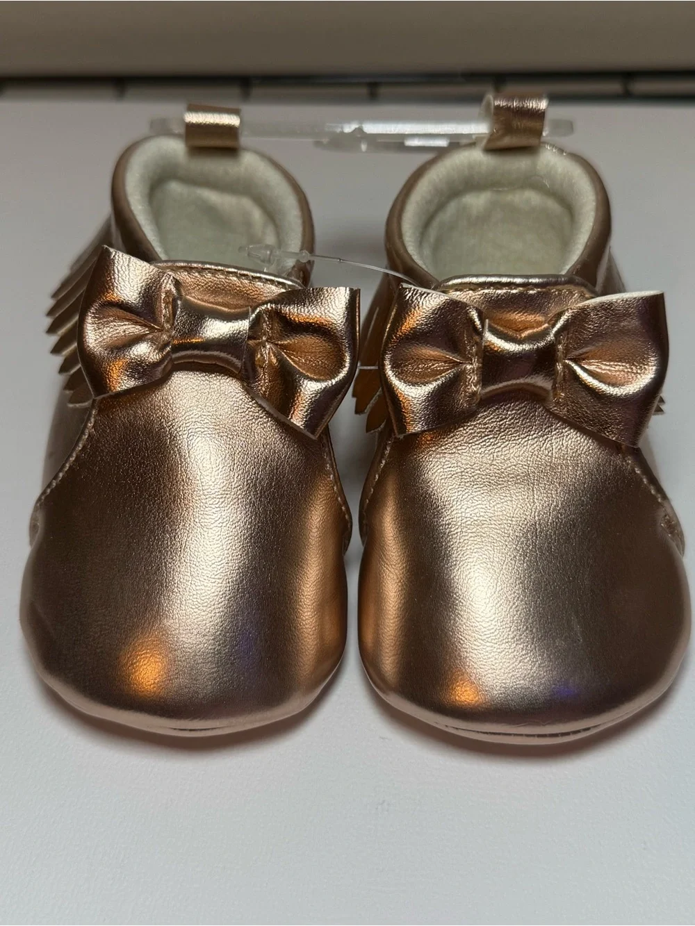 Child of Mine by Carter’s Metallic Rose Gold Bow Baby Walker Shoes